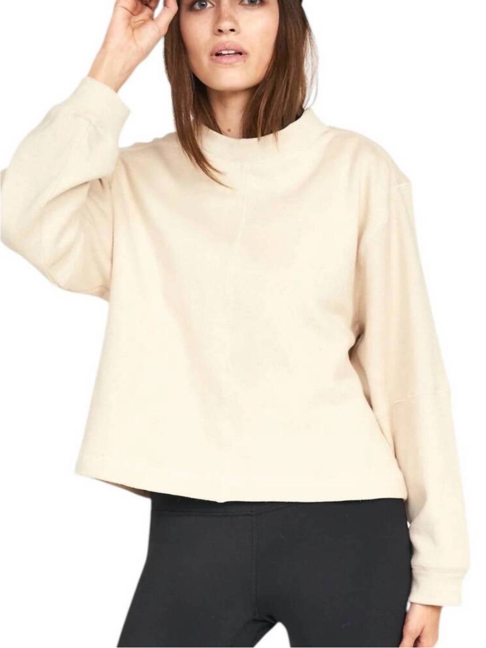 Mirth Cordoba Sweatshirt Cream Boxy Mock Neck Sweatshirt